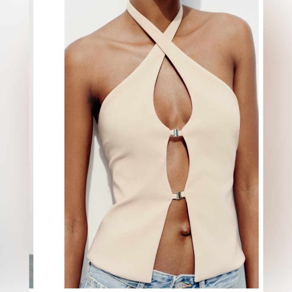 ZARA NWOT buckled halter neck fitted top size large